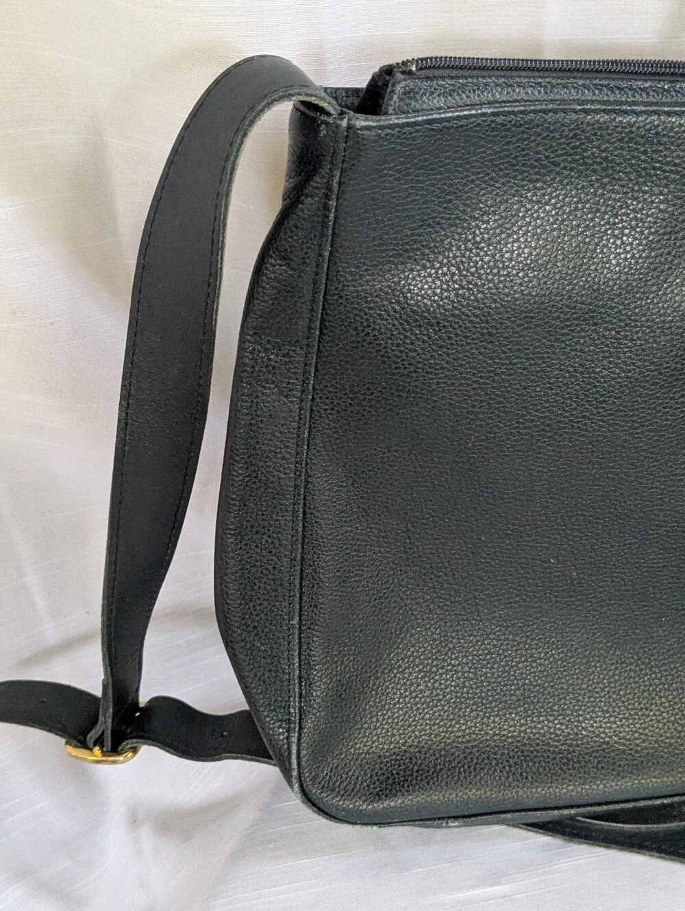 Longchamp Vintage Dark Blue Crossbody Bag with Gold Zipper Pull